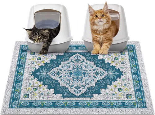 Glittme Alfombrilla de Arena para Gatos con Base Antideslizante, Alfombrilla de Caja de Arena Impermeable que Atrapa la Arena, Fácil de Limpiar,