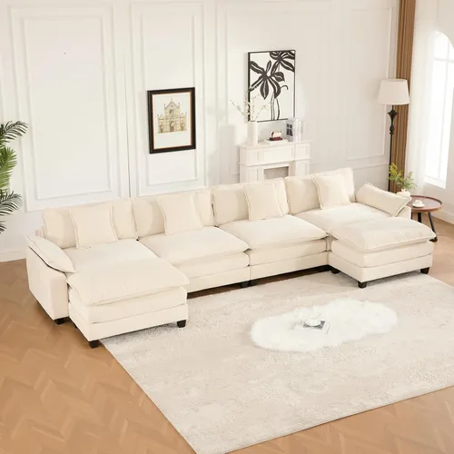 Miniatura 39 de Sofá modular negro de 111.5 pulgadas, sofás seccionales grandes de 3 plazas para sala de estar, sofá nube de tela de felpilla de gran