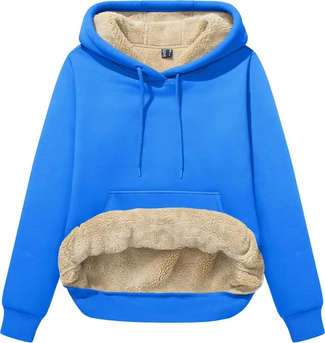 Miniatura 34 de MAGCOMSEN Sudaderas con capucha para mujer, con forro de sherpa, de vellón, para invierno, cálido, pesado, de algodón, con bolsillo
