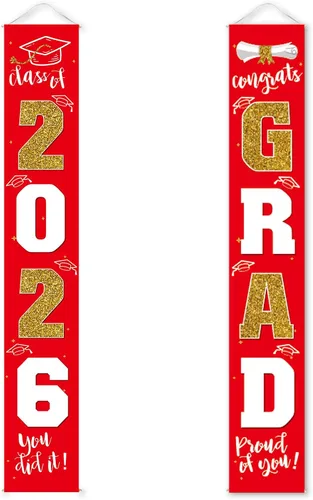 Miniatura 11 de Decoraciones de graduación 2026, cartel de porche negro dorado para clase de 2026, suministros de fiesta de graduados