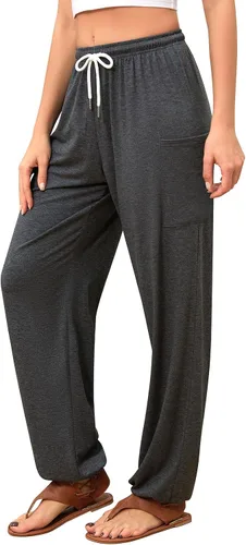 Miniatura 29 de QIANXIZHAN - Pantalones harem para mujer, pantalones palazzo hippie, joggers bohemios con bolsillos, ropa de yoga