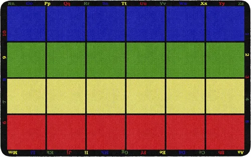 Alfombra Flagship Carpets, para sentarse, con rejilla, de aprendizaje, bordeada con coloridas letras y números, escuela infantil. Azul, verde,