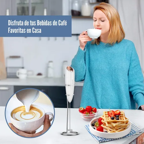 Miniatura 3 de SIMPLETASTE Espumador de leche de mano, máquina eléctrica de espuma a batería, mezclador de bebidas con batidor de acero inoxidable y soporte