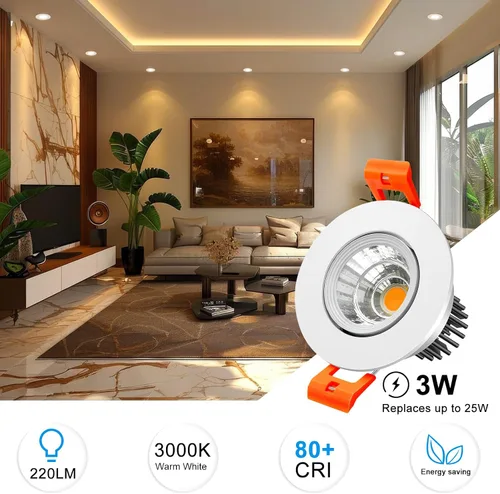 Miniatura 2 de inShareplus Downlight LED de 2 pulgadas, iluminación empotrable de 3 W, regulable, luz blanca cálida de 3000 K, CRI80, luces de techo