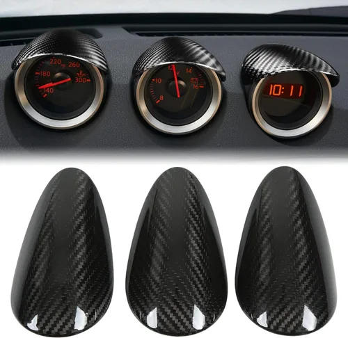 Miniatura 2 de Aramox Cubierta de calibre de salpicadero, 3 piezas de repuesto de fibra de carbono para salpicadero de automóvil, compatible con 370Z Z34 2 puertas