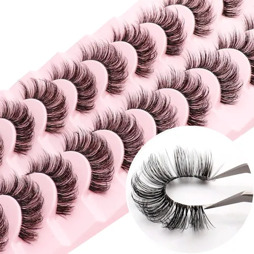 Miniatura 2 de Veleasha - Paquete de 10 pares de pestañas postizas con banda transparente, curvatura D, pestañas rusas, aspecto natural, banda suave transparente