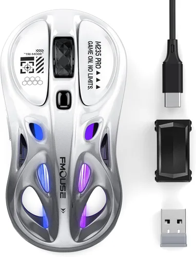 Ratón inalámbrico para juegos, triple modo 2.4G/USB-C/Bluetooth, 800-4800 DPI, ratón óptico ergonómico, RGB y 6 botones programables, 2.29 oz,
