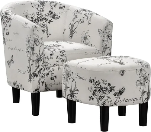 Convenience Concepts Take a Seat Churchill - Silla decorativa con juego otomano de 26.25 pulgadas, silla clásica moderna con respaldo medio con