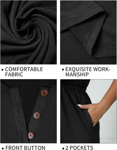 Miniatura 30 de Holipick Vestidos de verano para mujer, talla grande, casual, con bolsillos, acampanado, con botones, sin mangas, cuello en V