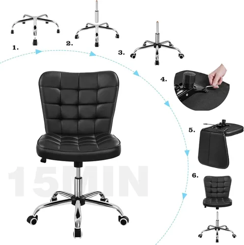 Miniatura 6 de Yaheetech Silla de Escritorio de Oficina Moderna Acolchada sin Brazos de Computadora Tapizada en Cuero Sintético con Altura de Asiento Ajustable