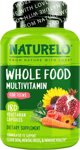 NATURELO Multivitaminas para Adolescentes Niñas/Niños, 180 Cápsulas, Multivitamínico de Alimentos Integrales con Minerales, Sin OMG, Vegetariano