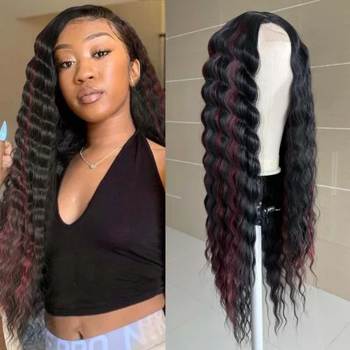 Miniatura 14 de INSTASTYLE Pelucas Rizadas Sintéticas de 30 Pulgadas para Mujeres Peluca de Cabello Largo Negro Frente de Encaje 4" Cuero Cabelludo Simulado Natural