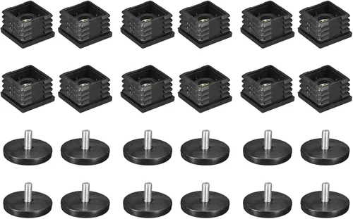 Miniatura 9 de uxcell 4 piezas de insertos para tubos cuadrados con patas niveladoras, para tubo cuadrado de 1.57 x 1.57 pulgadas, rosca M8-0.049 in de plástico