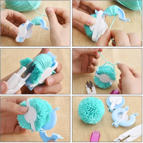 Miniatura 4 de Fabricador de Pompones, 4 Tamaños Diferentes Fabricador de Pompones Bola Esponjosa Aguja de Manualidades DIY Lana Tejido Manualidades Kit