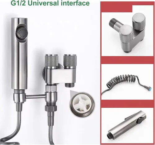 Miniatura 7 de Pulverizador de bidé de mano para inodoro, accesorio de rociador de acero inoxidable para lavado femenino y doble interruptor, accesorio de bidé