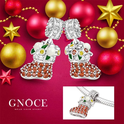Miniatura 3 de GNOCE Dije de calcetín navideño con piedras brillantes y pera blanca de plata de ley 925, dije colgante de feliz Navidad para pulseracollar, regalo