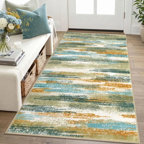 Miniatura 53 de Lansny Alfombra moderna abstracta para entrada de interiores de 2 x 3 pies, lavable, antideslizante, suave, alfombra de área pequeña, color negro