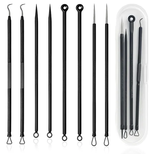 Kit de herramientas para eliminar puntos negros, juego de 4 piezas de acero inoxidable para acné y espinillas, extractor de espinillas y espinillas