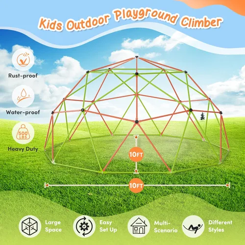 Miniatura 2 de BODIOO Cúpula de escalada de 10 pies con hamaca y columpio, gimnasio de selva para niños y niñas, soporta hasta 1000 libras, juego de metal