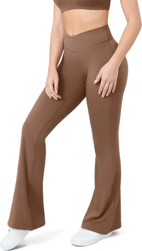Miniatura 4 de HEGALY Pantalones de yoga acampanados para mujer, leggings cruzados, suaves, de cintura alta, pantalones casuales de entrenamiento con corte de bota