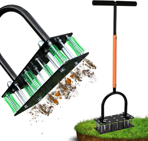 Aireador de césped, diseño automático de limpieza de suciedad y hojas, herramienta manual de alta resistencia con 15 picos de hierro, altura Negro