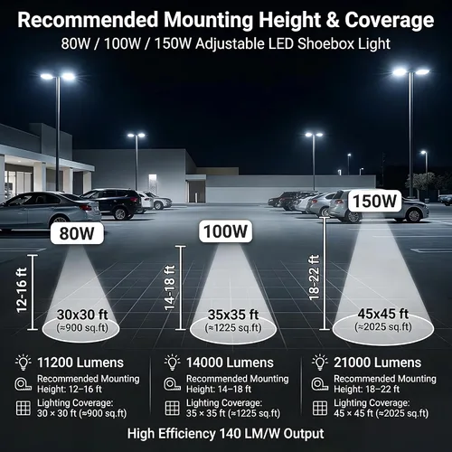 Miniatura 3 de Luz LED de estacionamiento de 150 W, 80 W/100 W/150 W seleccionable, 21,000 lm LED Shoebox Area Light, 5000 K luz diurna, 100 – 277 V, reemplaza 450