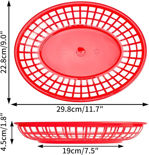 Miniatura 2 de EUSOAR Cestas de plástico para alimentos con forros de papel, 12 cestas rojas extragrandes de 11.8 x 8.9 pulgadas para servir alimentos y 10 x 11