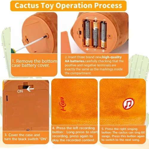 Miniatura 8 de Juguete de cactus que habla bailando, juguete de cactus que imita el canto del bebé, repite lo que dices, juguetes musicales interactivos para niños