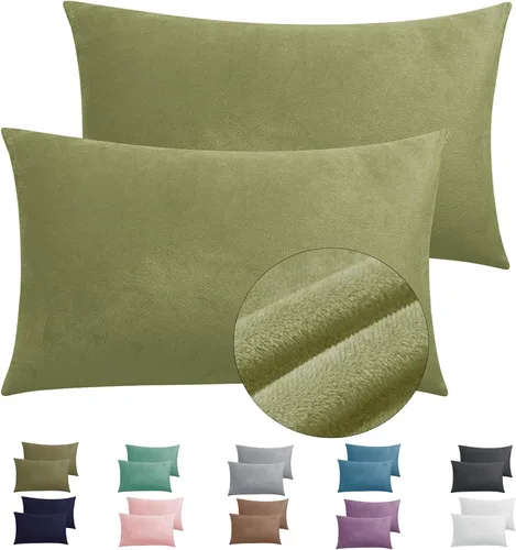 Paquete de 2 fundas de almohada de terciopelo Queen con cremallera, súper suaves y acogedoras, fundas de almohada de franela difusa de lujo con