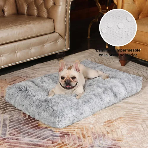 Miniatura 2 de Bedfolks Cama Impermeable para Jaula de Perro con Funda Extraíble Lavable, Almohadilla de Piel Sintética de Felpa para Perros Grandes, Cama Mullida