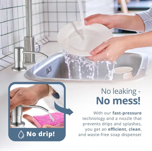 Miniatura 8 de SBEN Juego de dispensador de jabón de cocina empotrado (botella recargable grande de 17 oz incluida) - Dispensador de jabón de acero inoxidable