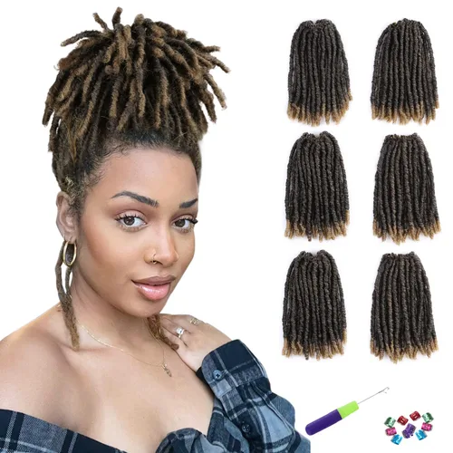 Miniatura 23 de WIGNEE Cabello de Ganchillo 120 Hebras Locs Sintéticos 8 Pulgadas Locs Suaves Pre-Trenzados 6 Paquetes Cabello de Ganchillo Pre-Anudado para Mujeres