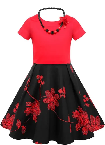 Miniatura 2 de Tao-Ge Vestido vintage de lunares para niñas, vestidos de fiesta retro de los años 50, vestido de fiesta con vuelo, talla 6-12 con collar