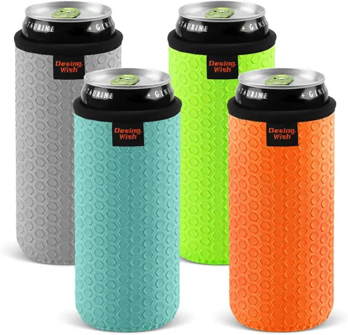 Miniatura 25 de 4 paquetes de fundas aisladas para latas delgadas de 12 onzas, con relieve en panal, fundas aisladas de neopreno para latas delgadas de refresco