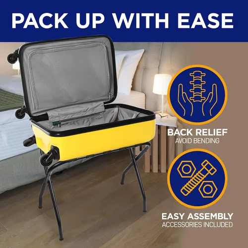 Miniatura 3 de Lifemaster Portaequipajes de metal – Paquete de 4 soportes plegables, fáciles de montar, ahorro de espacio y elegante marco de acero para maletas