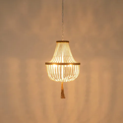 Miniatura 9 de candelabro rústico de 4 luces con cuentas de madera y borlas estilo Bohemia, luz colgante rústica antigua para dormitorio, isla de cocina, comedor