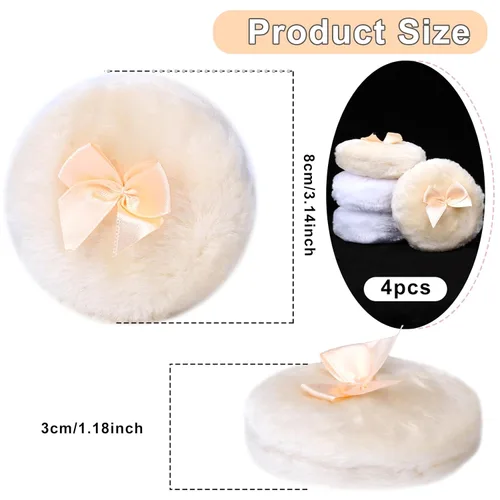 Miniatura 2 de 4 polvos esponjosos grandes, soplos de polvo blanco, soplos de polvo para polvo facial, soplo de polvo corporal ultra suave, soplo de polvo corporal