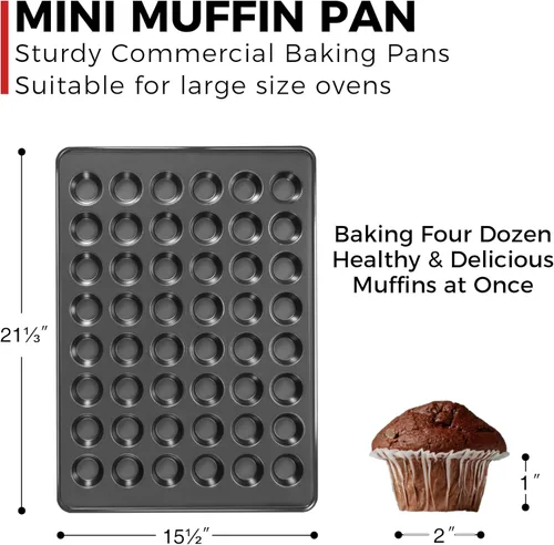 Miniatura 7 de HONGBAKE Mini molde para magdalenas de 48 tazas, molde pequeño para magdalenas, molde antiadherente prémium para hornear tarta de queso, apto