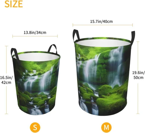 Miniatura 5 de Waterfall Green print Circular Hamper Waterproof Storage Bin Organizer Basket Laundry Hamper With Handles For Clothes Toys Small