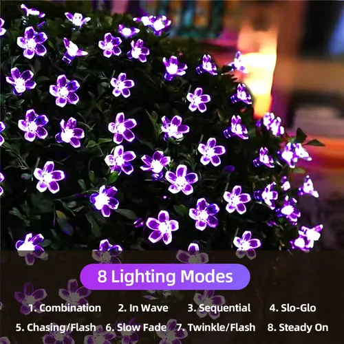 Miniatura 3 de ITICdecor - Tira de luces solares para exteriores con flores, impermeables, 50 luces LED, decoraciones de luces de hadas para árbol de Navidad