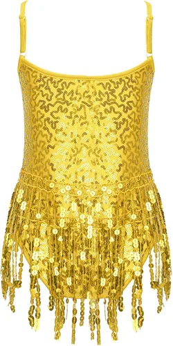 Miniatura 2 de Xnihocha Vestido de baile latino con borlas y lentejuelas brillantes para niñas y niñas, falda tutú, leotardo, moderno, disfraz de salón de jazz