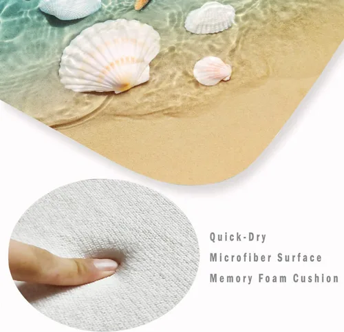 Miniatura 4 de LYFANS Alfombras de baño de espuma de esponja absorbente suave para baño y cocina (30 x 17 pulgadas), tapete de franela antideslizante brillante