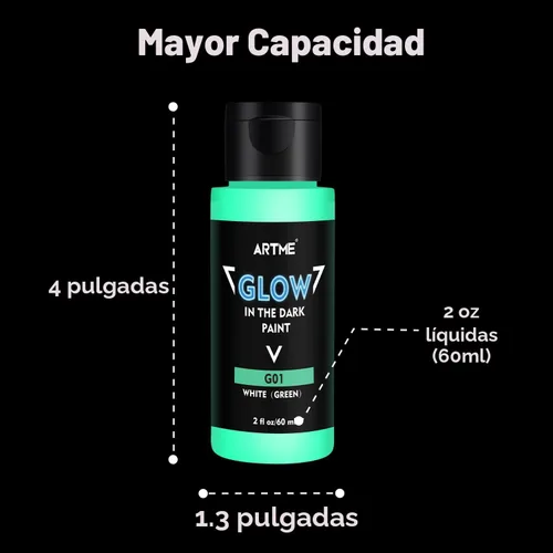 Miniatura 3 de ARTME Pintura que brilla en la oscuridad, juego de pintura de luz negra de 10 colores brillantes 60ml/2oz, pintura neón para manualidades, pintura