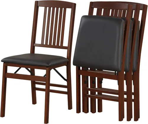 Miniatura 8 de POWERSTONE Juego de 2 sillas de comedor plegables que ahorran espacio, sillas de cocina plegables con asiento acolchado, respaldo de rejillas, marco