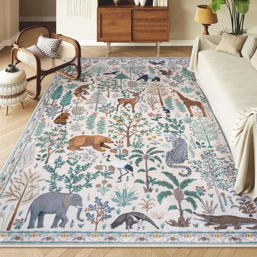 Miniatura 14 de OJIA Alfombras azules con estampado de selva de 5 x 7 pies para sala de estar, suaves, ultrafinas, lavables, para dormitorio, alfombra de entrada