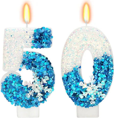 Miniatura 28 de Velas temáticas de cumpleaños de nieve congelada, vela de cumpleaños número 4 para suministros de fiesta, decoración de fiesta de cumpleaños Azul