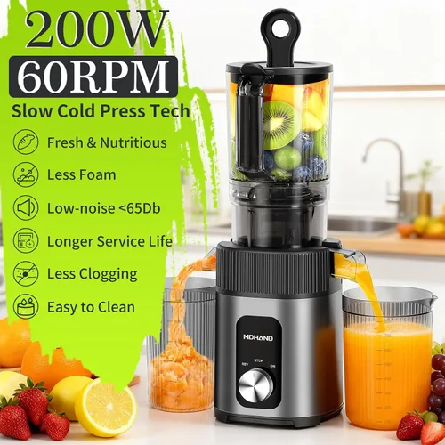 Miniatura 2 de Zeng Exprimidoras de prensado en frío – Silencioso y potente 60 RPM exprimidores de masticación lenta con canal de alimentación grande, máquinas