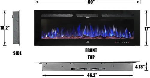 Miniatura 3 de Clihome Chimenea eléctrica de 60 pulgadas con temporizador, control remoto, color de llama ajustable 750/1500 W