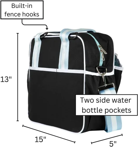 Miniatura 4 de Linda bolsa de pickleball Prepster para mujeres con gancho para cerca, bolso con bolsillos para botella de agua, palas, pelotas, accesorios