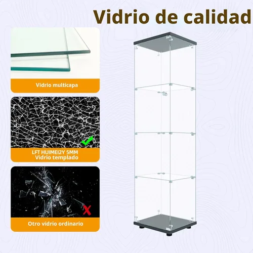 Miniatura 4 de LFT HUIMEI2Y Vitrina de cristal con puerta y cerradura, gabinete Curio de 4 niveles para coleccionables, figuras, vino, vitrina de vidrio templado